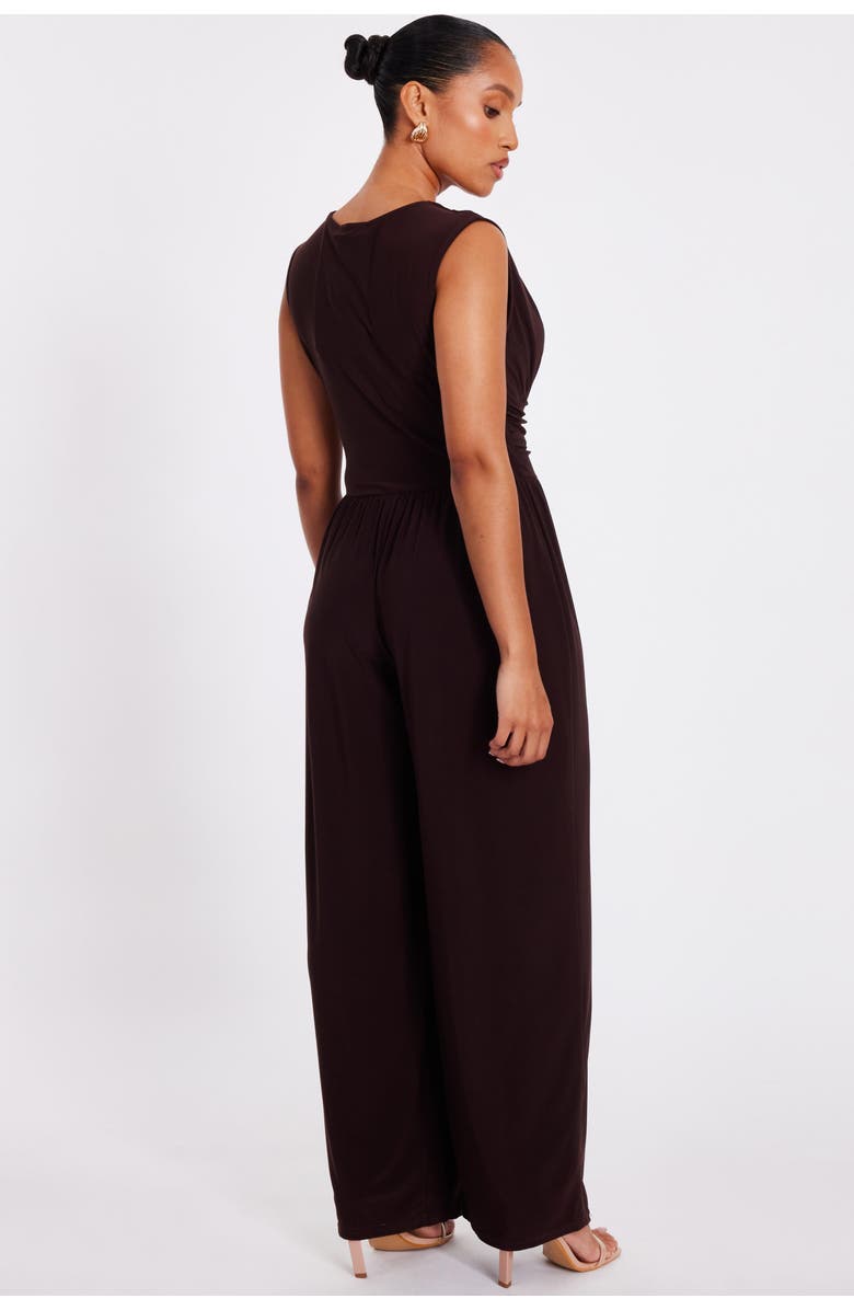 QUIZ Ity V-Neck Ruched Detail Jumpsuit, Alternate, color, Brown
