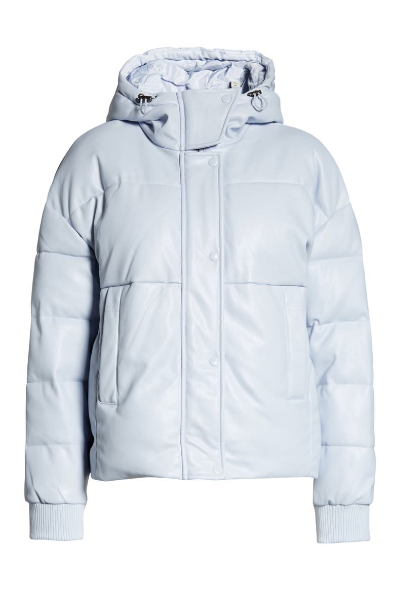 Water Resistant Faux Leather Puffer Jacket, Alternate, color, LIGHT BLUE
