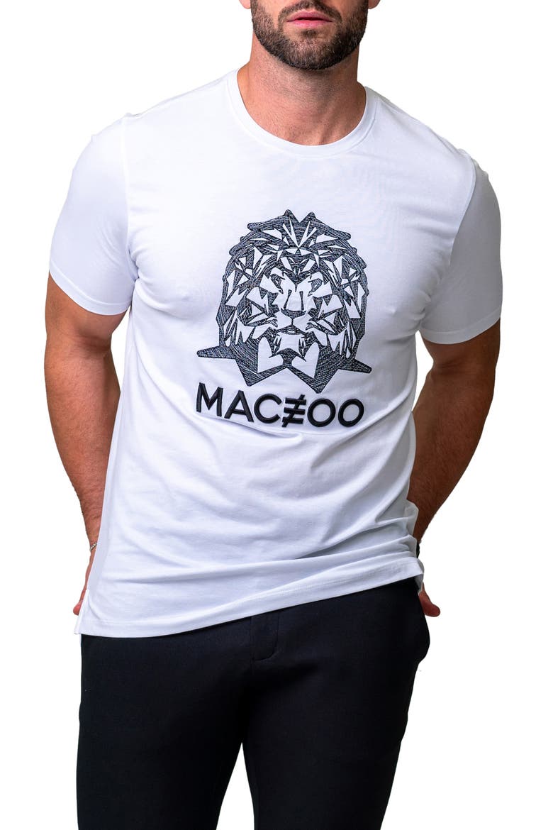 Mightymane White Embroidered Logo Stretch Cotton Graphic T-Shirt, Alternate, color, WHITE
