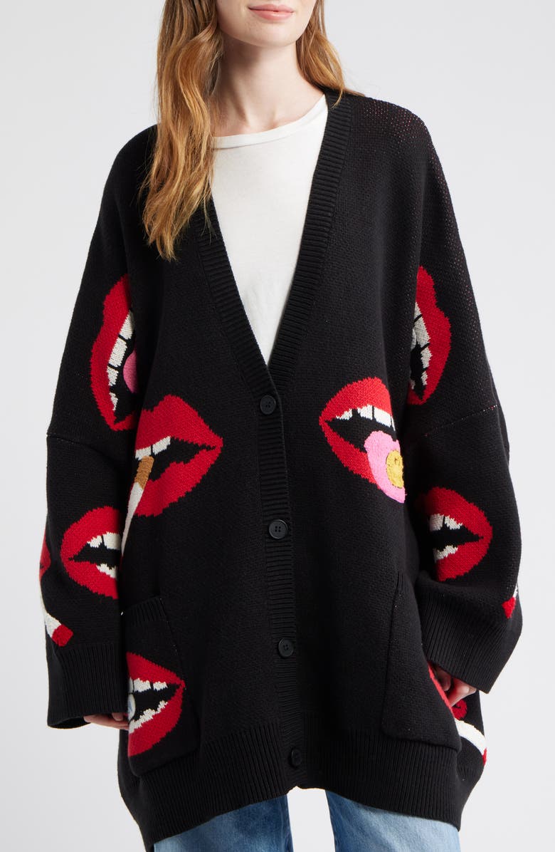 Dressed in Lala Smoking Mouth Oversize Cardigan, Alternate, color,