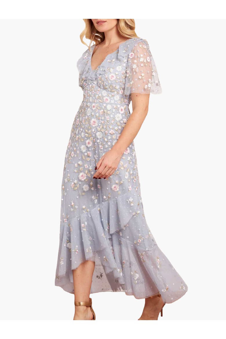Ethereal Blooms Frill Ankle Gown, Main, color, Skylight/Multi