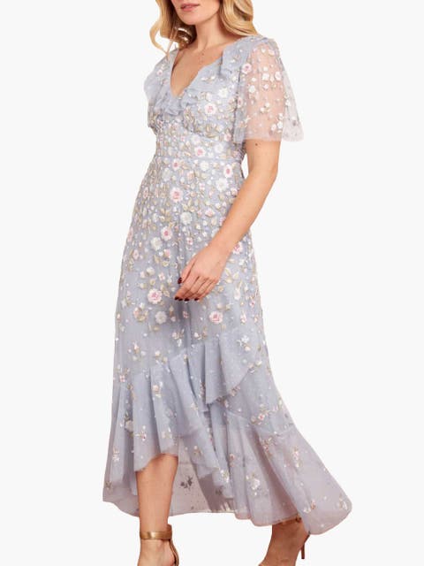 Ethereal Blooms Frill Ankle Gown