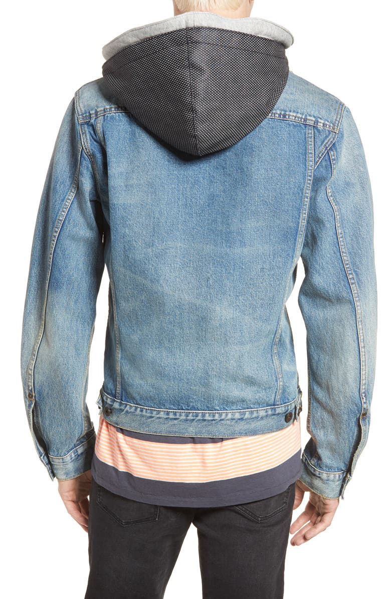 Scotch & Soda Amsterdam Blauw Hooded Trucker Jacket, Alternate, color, 