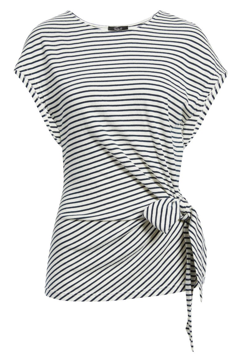 Gabbie Tie Waist Top, Alternate, color, IVORY NAVY MICRO STRIPE