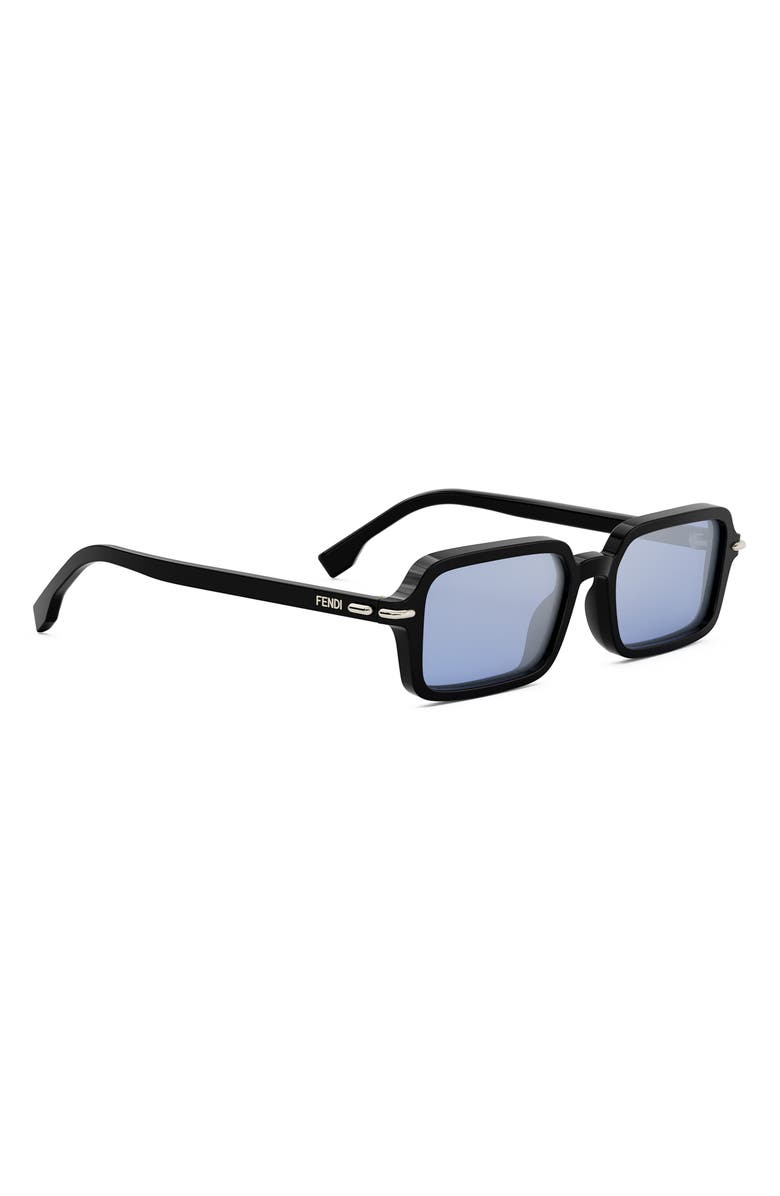 Fendi Selleria Rectangular Sunglasses, Alternate, color, Shiny Black / Blu Mirror