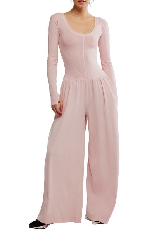 Free People Hot Shot Wide Leg Long Sleeve Jumpsuit In Pink