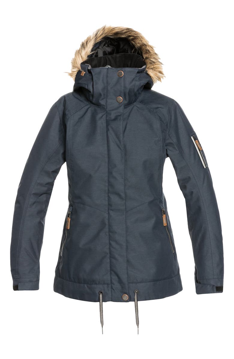 Roxy Meade Hooded Snow Jacket with Faux Fur Trim, Alternate, color, 