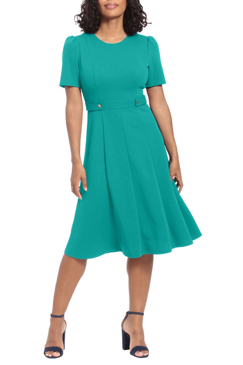 Side Tab Fit & Flare Dress, Main, color, EMERALD