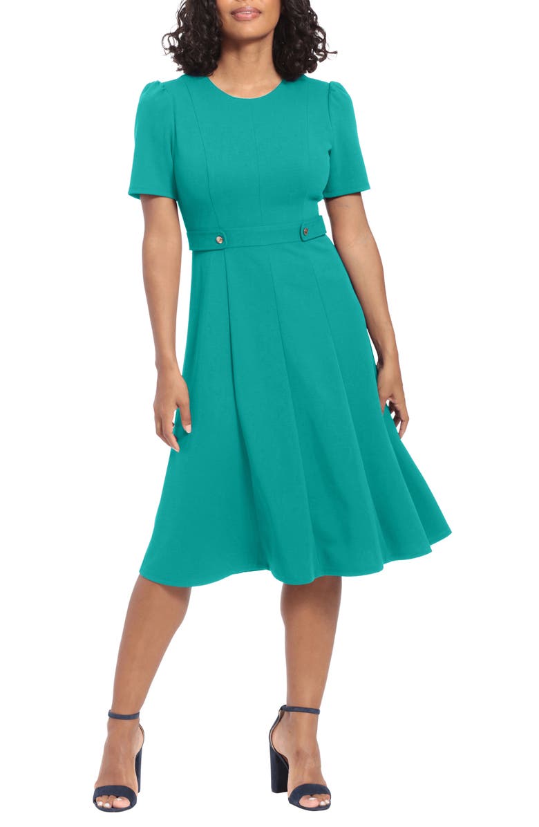 London Times Side Tab Fit & Flare Dress, Main, color, Emerald
