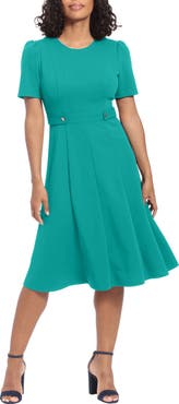 London Times Side Tab Fit & Flare Dress