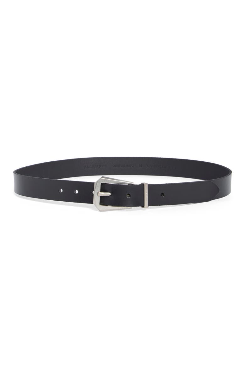Western Hexagonal Buckle Leather Belt, Main, color, BLACK / ANTIQUE NICKEL