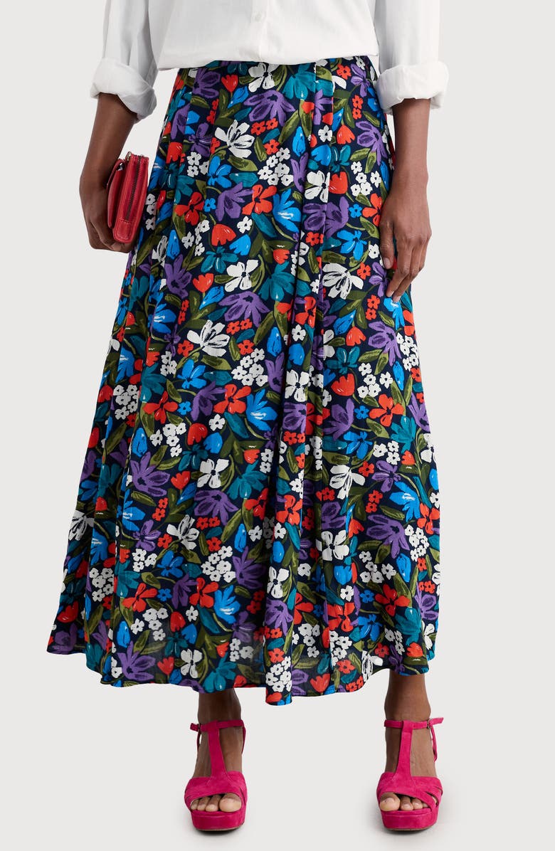 Seasalt Cornwall Lethlean Floral Pleated Maxi Skirt, Main, color, Crayon Floral Maritime