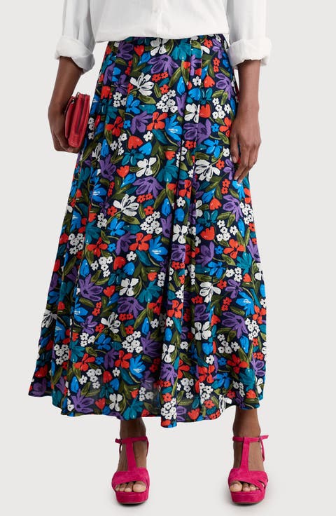Lethlean Floral Pleated Maxi Skirt