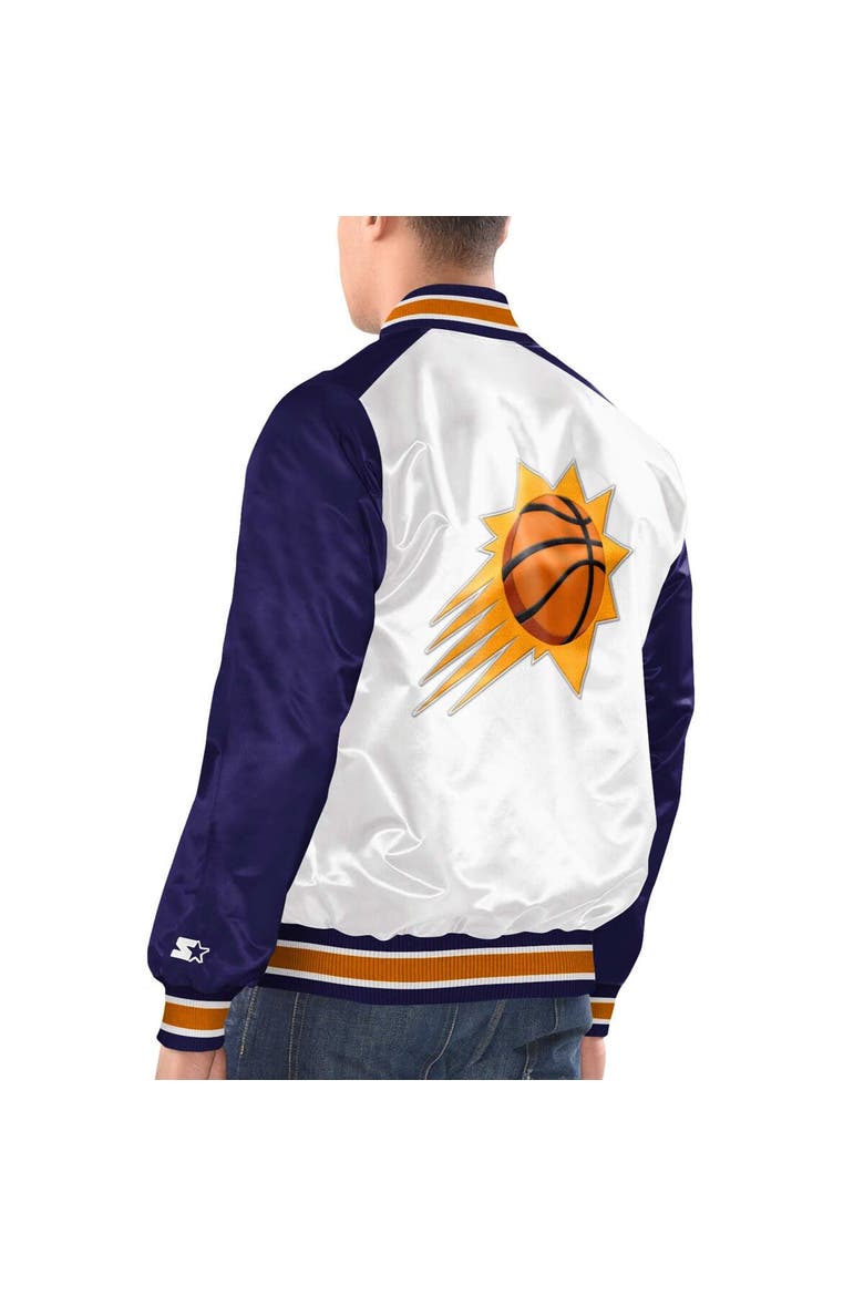 Men's Starter White/Purple Phoenix Suns Renegade Satin Full-Snap Varsity Jacket, Alternate, color, White