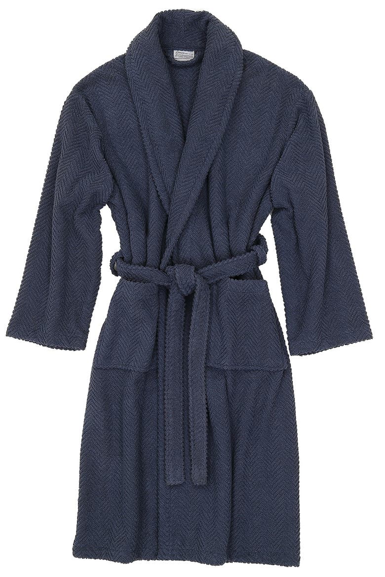 Unisex Herringbone Weave Bathrobe, Alternate, color, MIDNIGHT BLUE