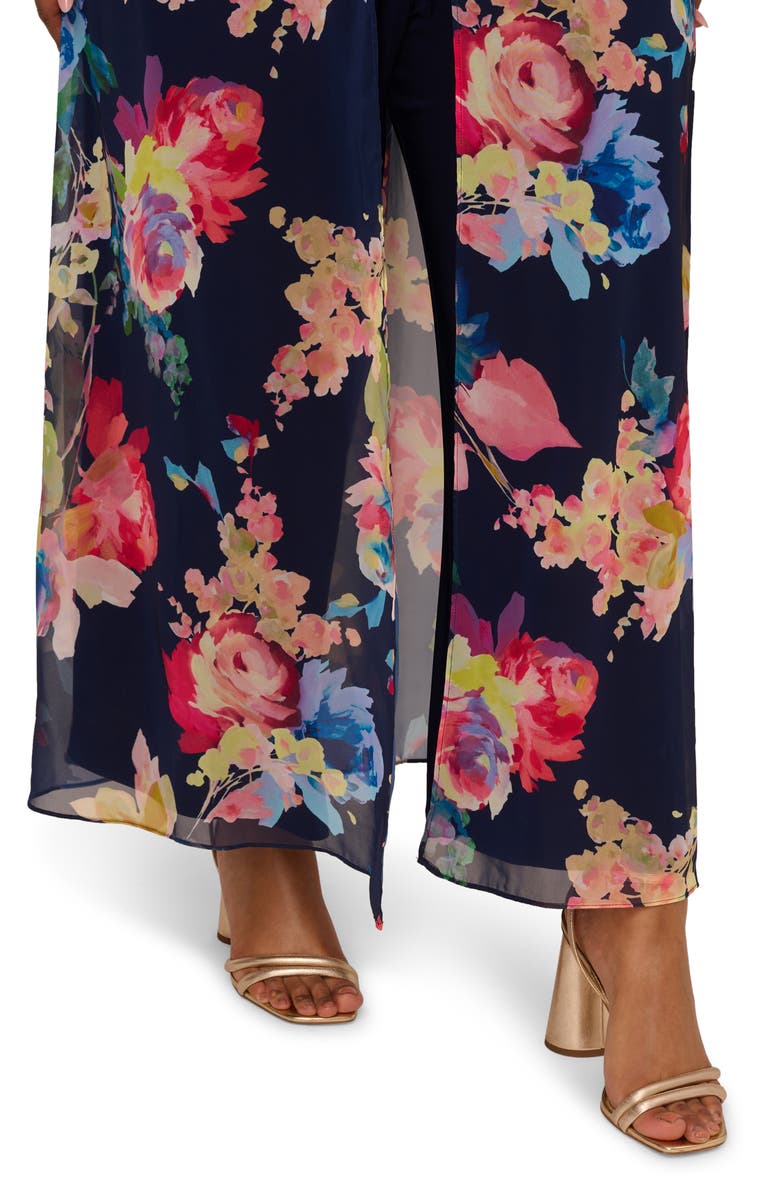 Adrianna Papell Floral Overlay Chiffon Jumpsuit, Alternate, color,