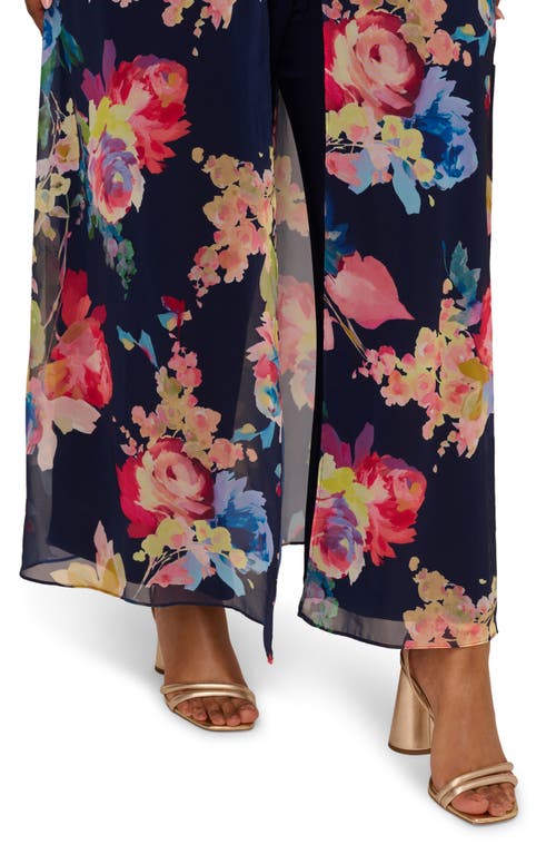 ADRIANNA PAPELL ADRIANNA PAPELL FLORAL OVERLAY CHIFFON JUMPSUIT 