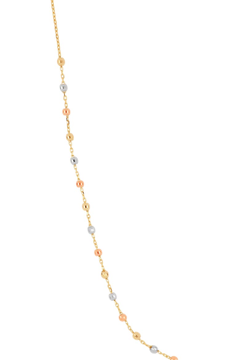 14K Gold Tri-Tone Beaded Station Chain Necklace, Alternate, color, 14K WHITE/ ROSE/ YELLOW GOLD