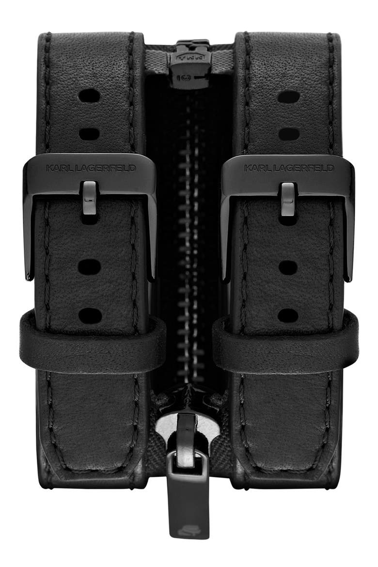 KARL LAGERFELD Double Strap Cuff Watch, 17mm, Alternate, color, BLACK