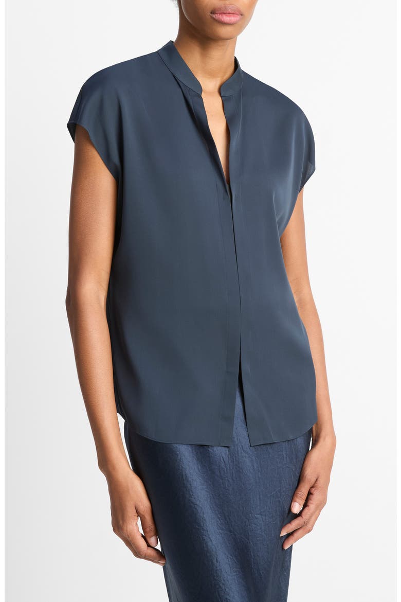 Cap Sleeve Silk Blend Top, Alternate, color, COASTAL
