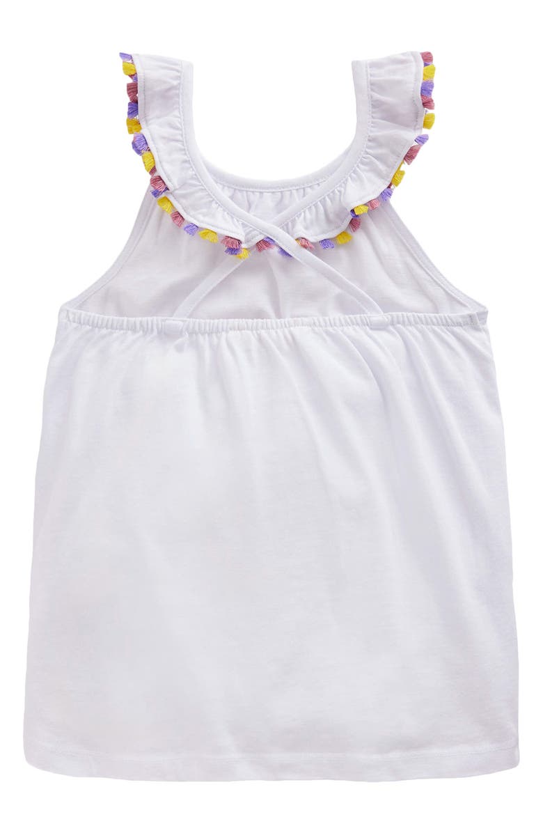 Mini Boden Kids' Ruffle Neck Cotton Top, Alternate, color, White