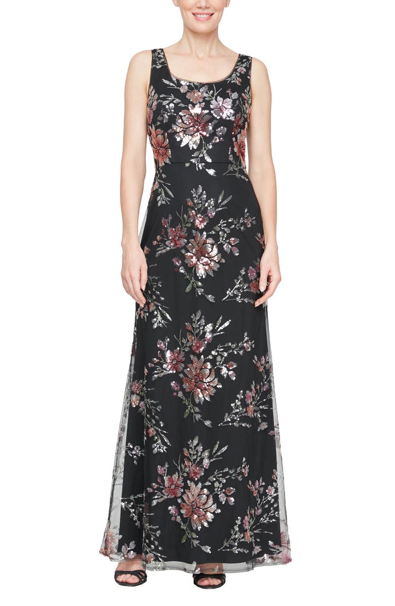 Alex Evenings Sequin Mesh Overlay Trumpet Dress, Main, color, 