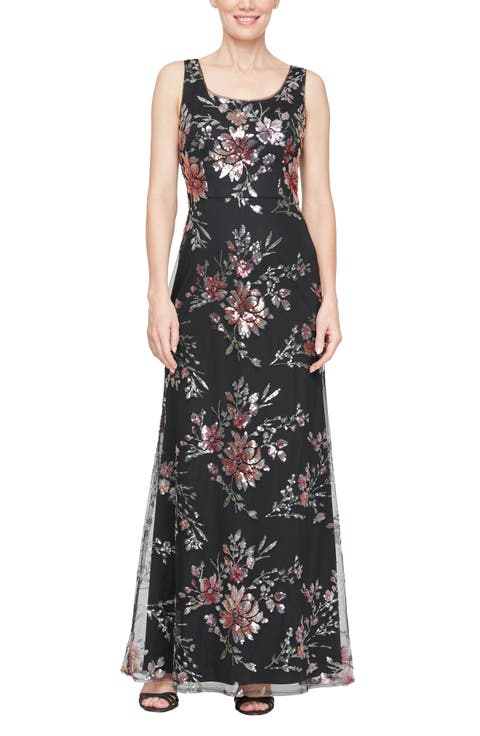 Sequin Mesh Overlay Trumpet Dress