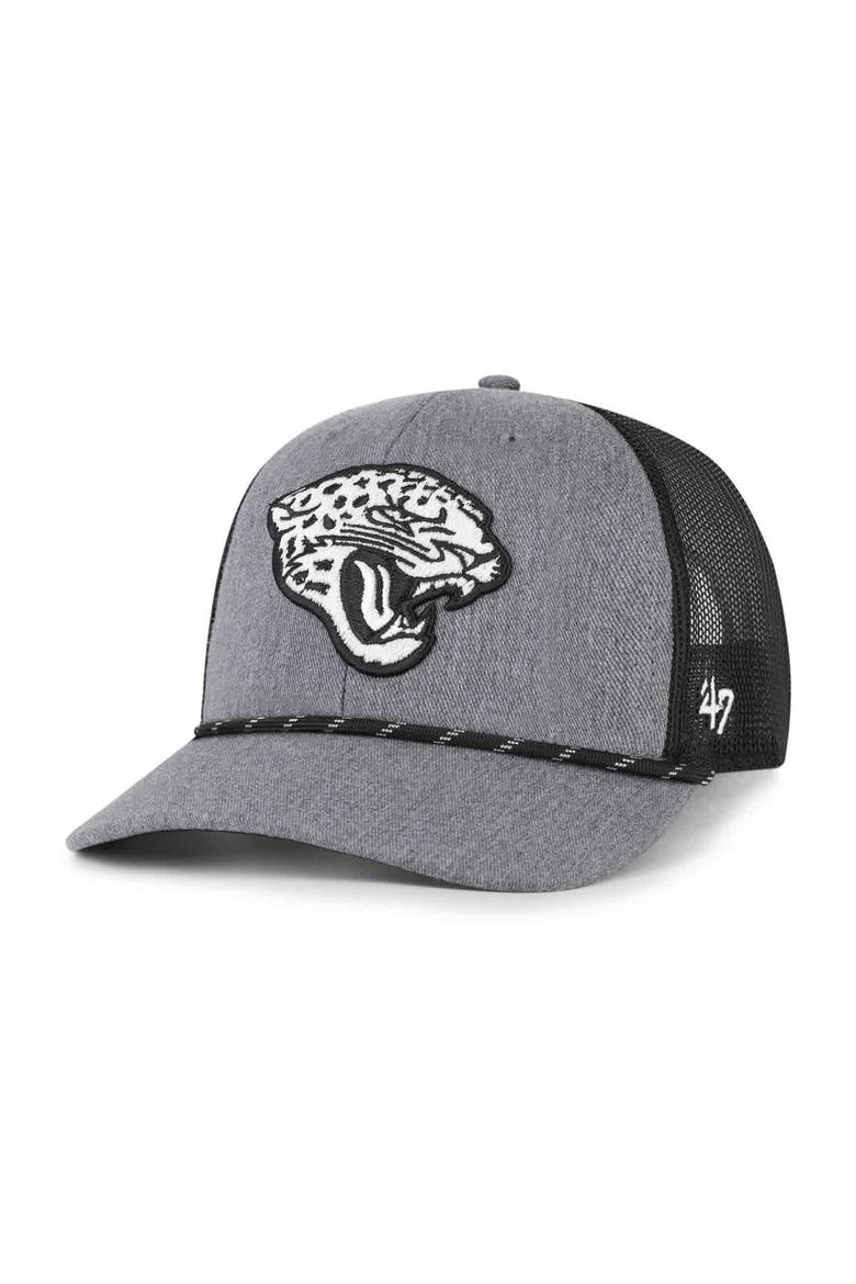Men's '47 Heather Charcoal Jacksonville Jaguars Carbon Rope Trucker Adjustable Hat, Main, color, Heather Charcoal