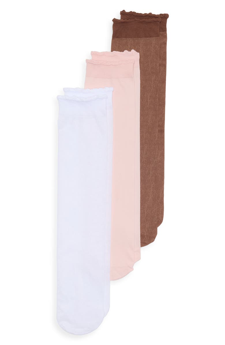 NORDSTROM RACK Assorted 3-Pack Sheer Anklet Socks, Main, color, White Floral Multi