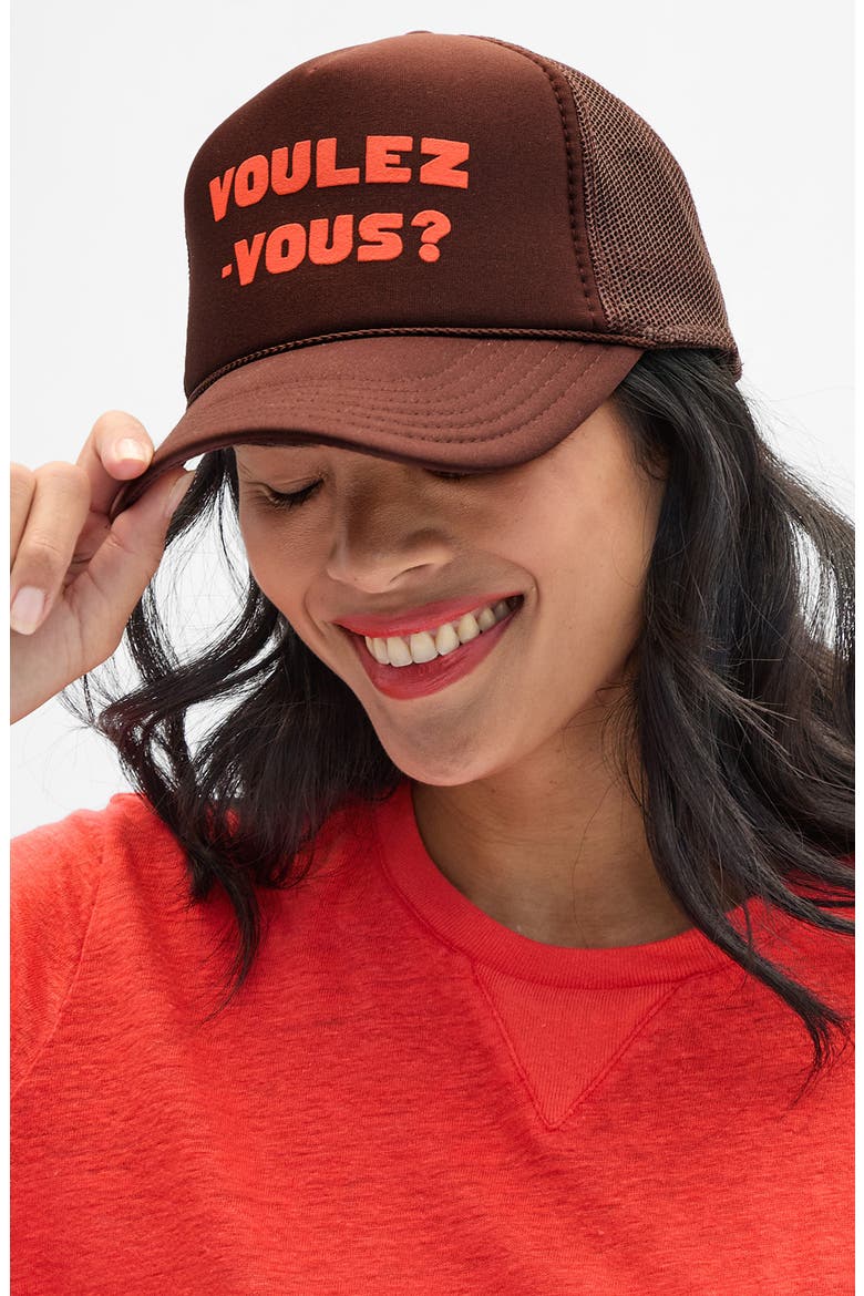 Voulez Vous Snapback Trucker Hat, Alternate, color, CHOCOLATE
