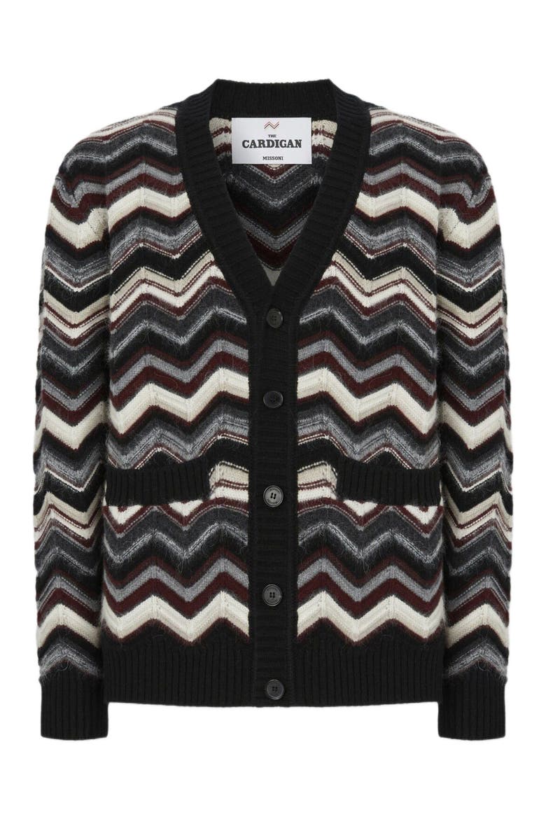 The Cardigan In Wool And Alpaca With Zigzag, Alternate, color, Grey & Burgundy