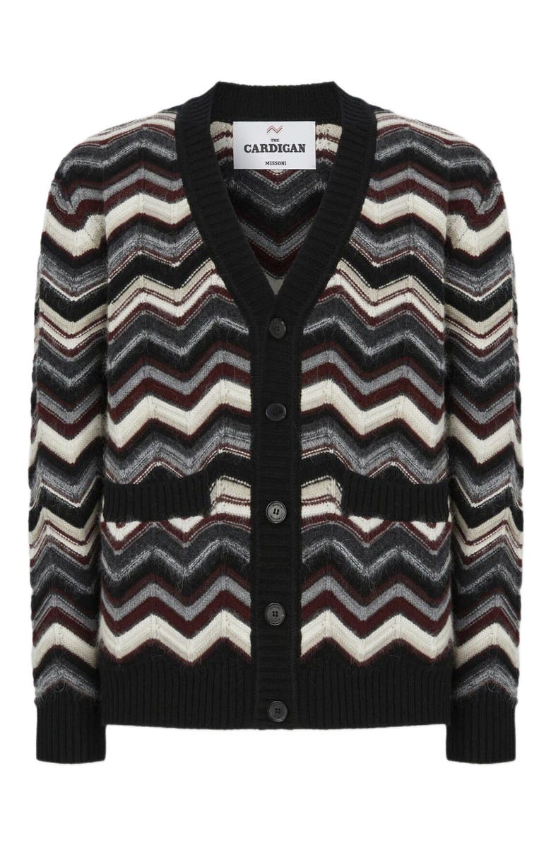 Missoni The Cardigan In Wool And Alpaca With Zigzag, Alternate, color, Grey & Burgundy