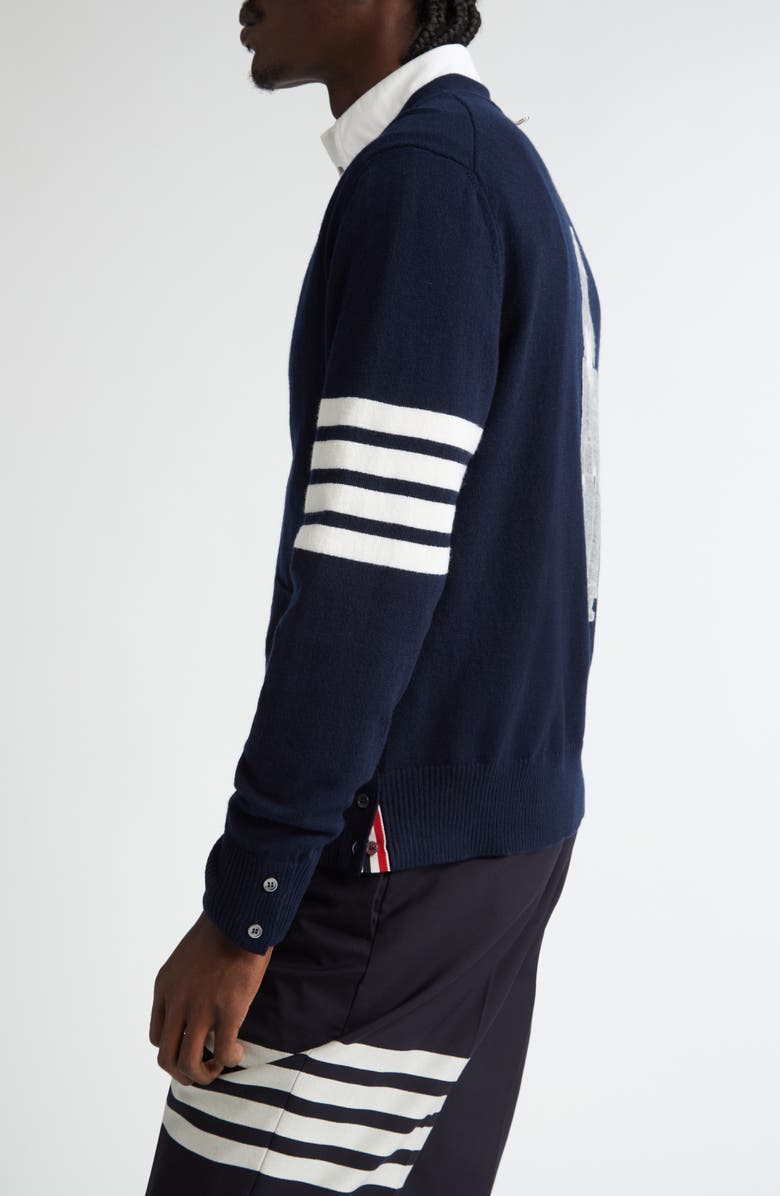 Thom Browne Holiday Hector Nutcracker 4-Bar Virgin Wool Cardigan, Alternate, color, Navy