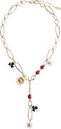 MANGO Flower and Ladybug Charm Y-Necklace