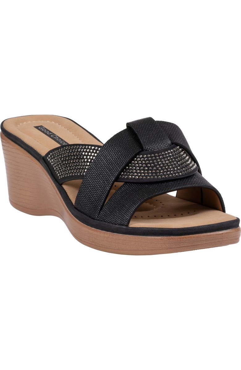 GOOD CHOICE NEW YORK Selva Platform Wedge Slide Sandal, Main, color, Black