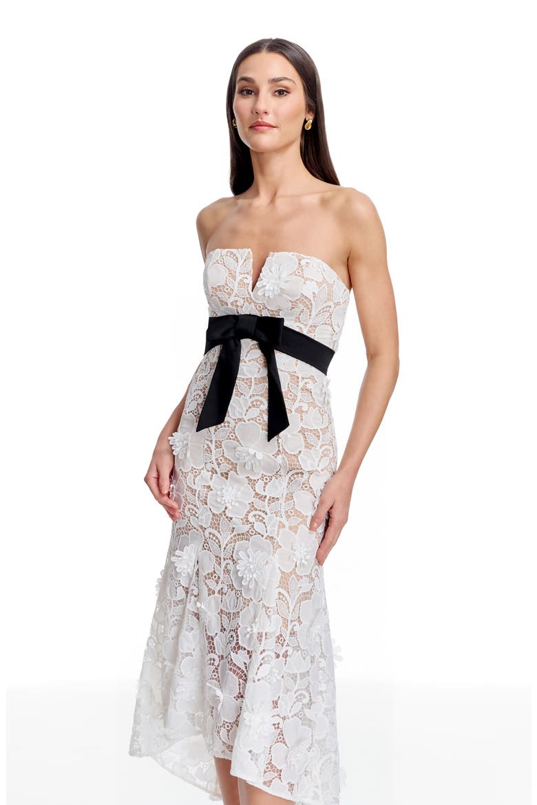 Lucia Floral Lace High-Low Cocktail Dress, Alternate, color, WHITE-BLACK