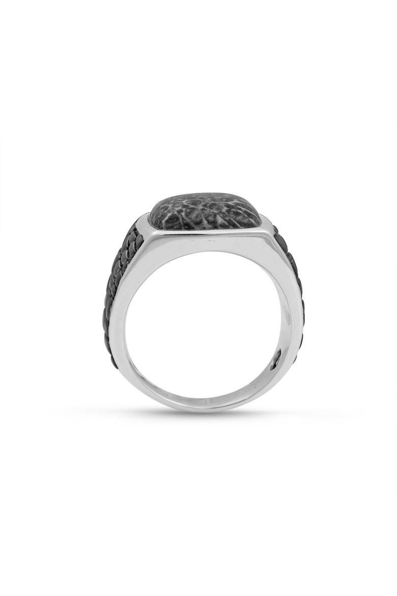 Fossil Agate Sterling Silver Men Signet Ring, Alternate, color, Silver
