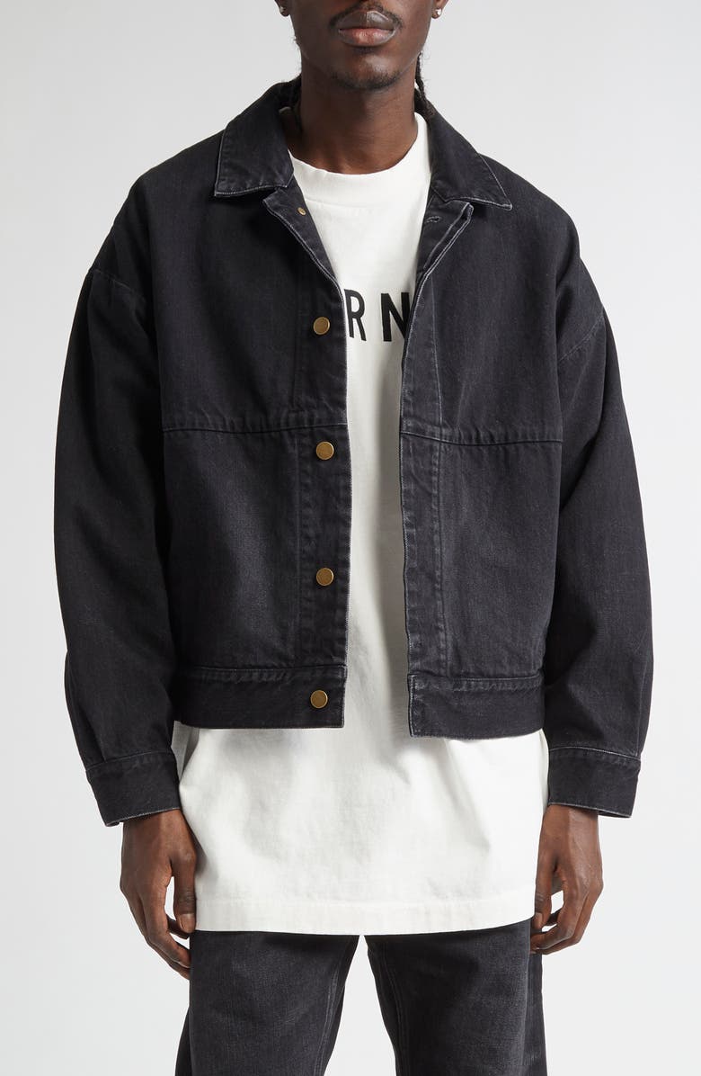 Fear of God Denim Trucker Jacket, Main, color, Black