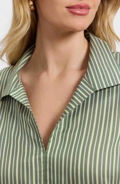 Foxcroft Agnes Stripe Three-quarter Sleeve Popover Top In Green