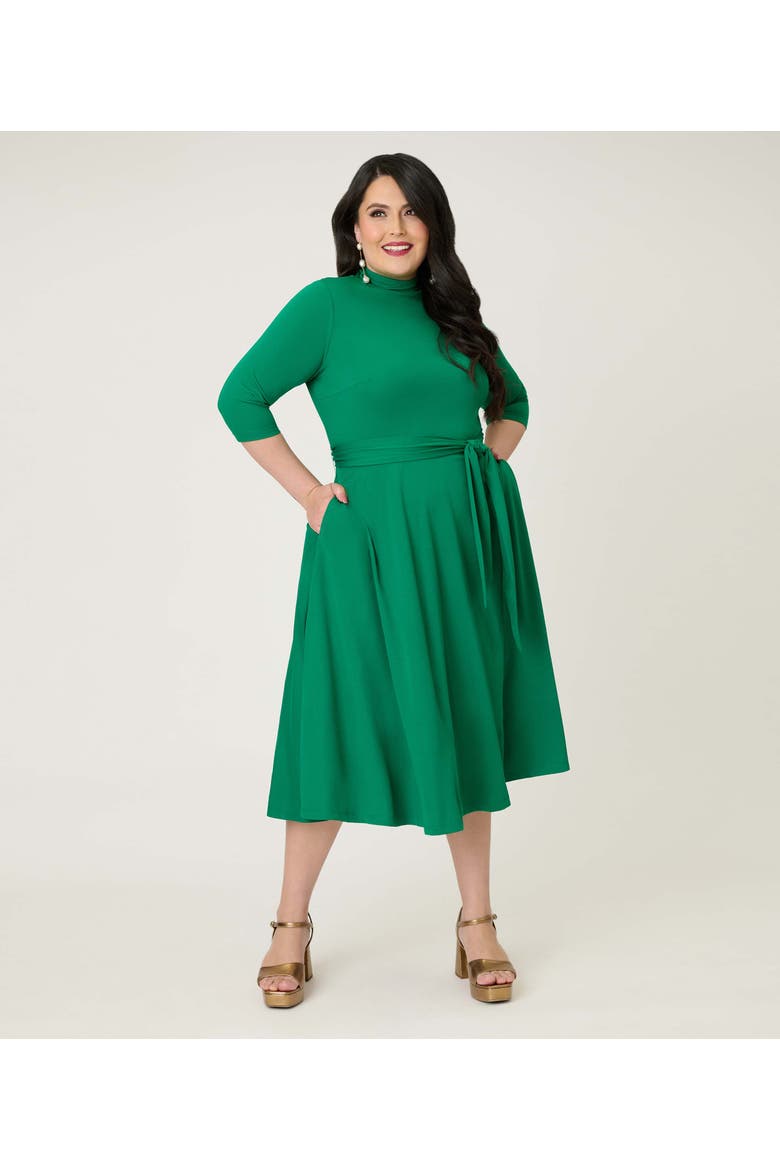 Plus Size 1950s Turtleneck Midi Dress, Alternate, color, Green Solid