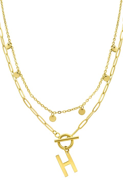 Initial Pendant Layered Chain Necklace