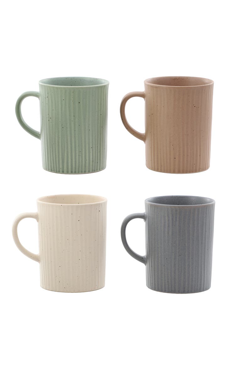 Evening Stroll 4 Piece 19 Ounce Stoneware Ribbed Mug Set, Alternate, color, Grey