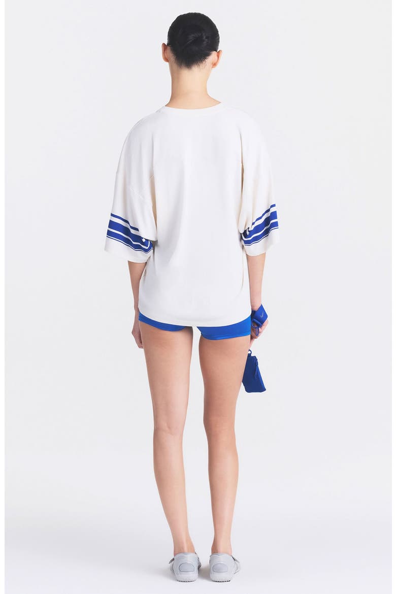 Stretch Knit Oversized V-Neck Top, Alternate, color, NSKM IVORY/ NSKM COBALT