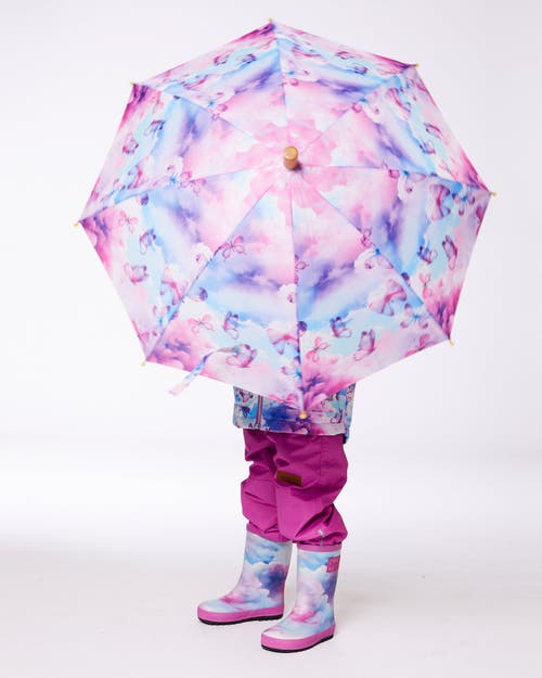 DEUX PAR DEUX DEUX PAR DEUX GIRL'S PRINTED UMBRELLA BUTTERFLIES ON MULTICOLORED BACKGROUND