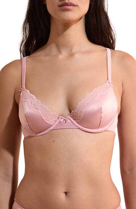 Chuchotee Classique Lace Trim Satin Bra