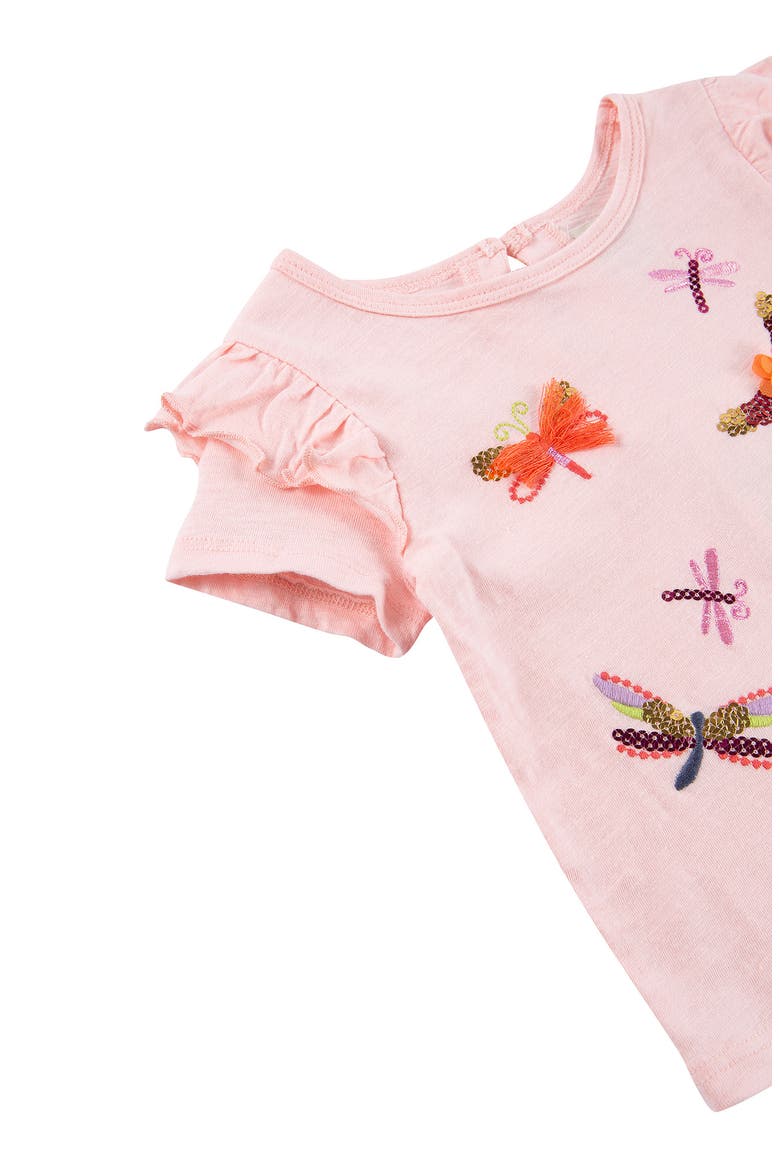 Dragonfly Appliqué Shirt and Floral Pants Set, Alternate, color, PINK