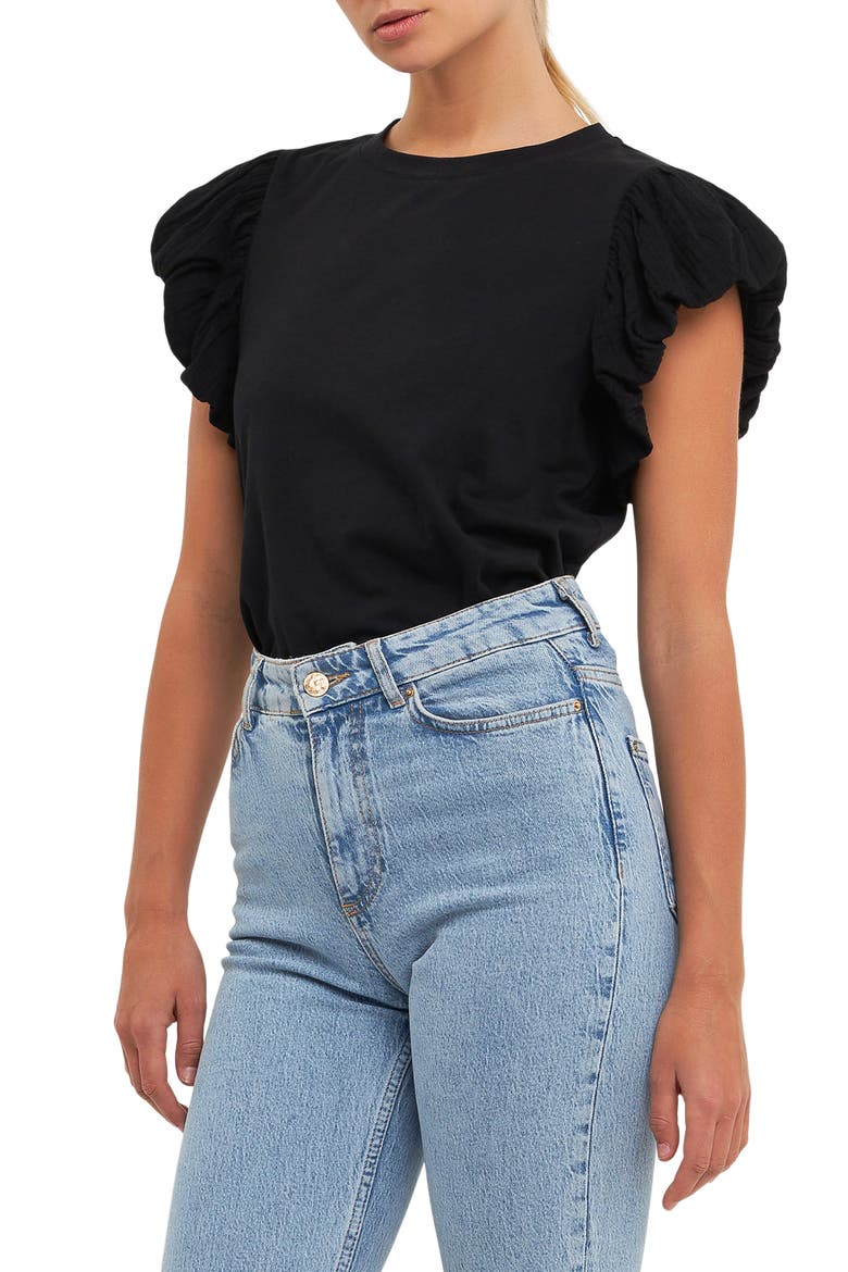 Puff Sleeve Shirt, Alternate, color, BLACK