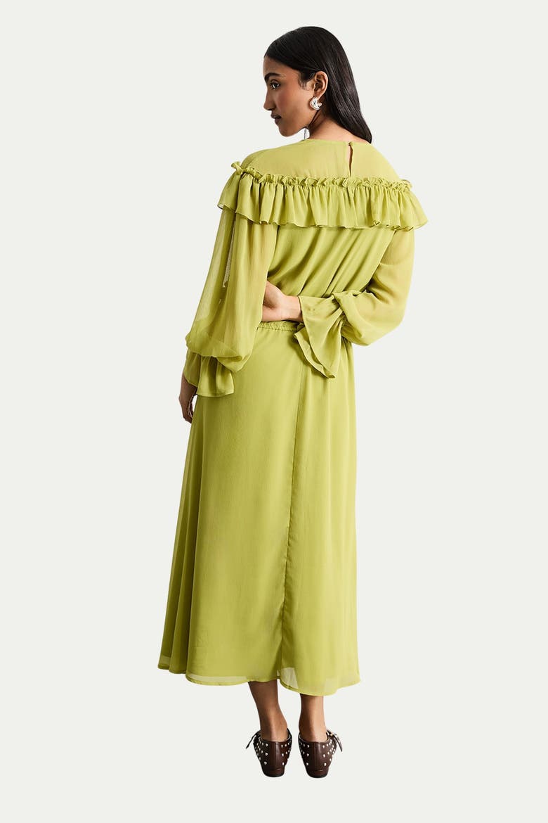Ruffle Shoulder Detail Boho Maxi Dress, Alternate, color, Chartreuse