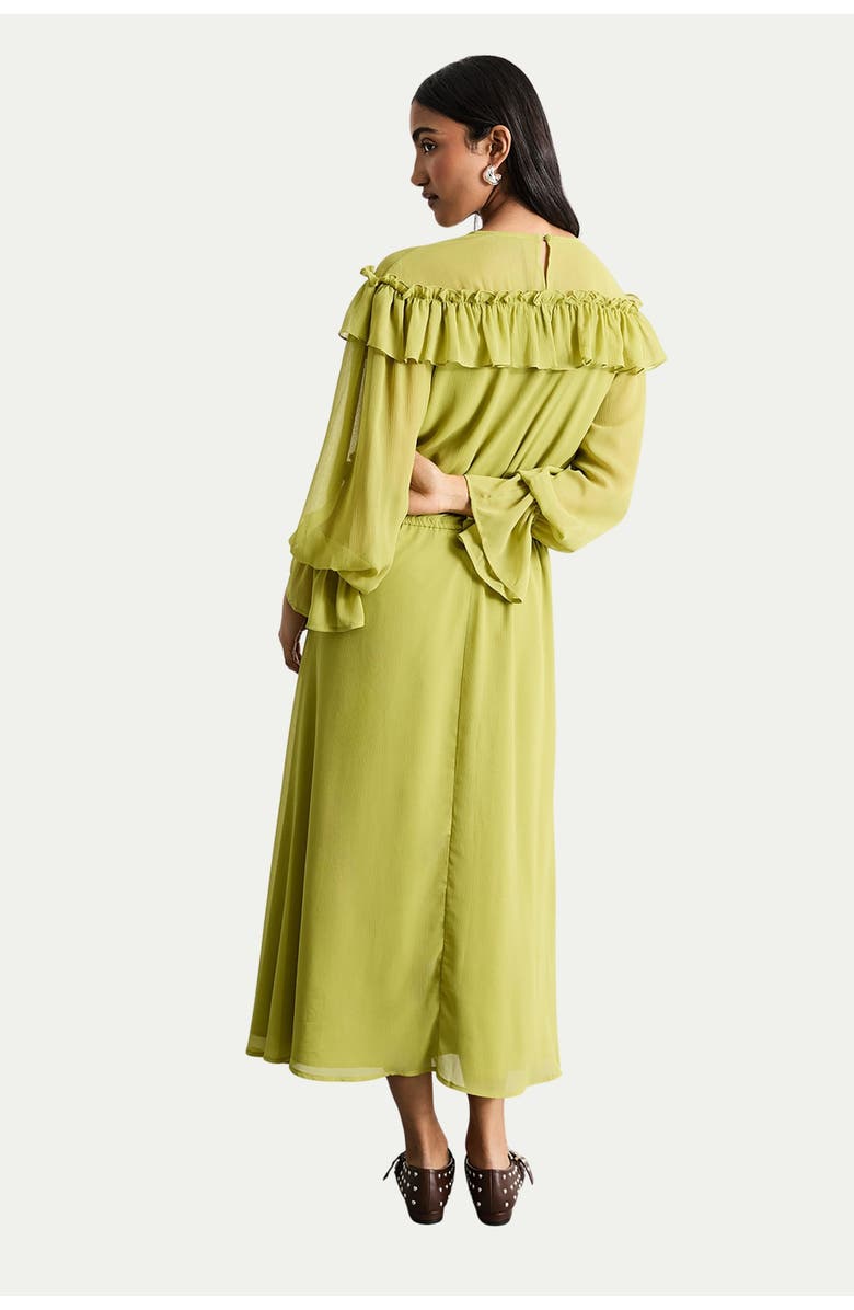 Warehouse Ruffle Shoulder Detail Boho Maxi Dress, Alternate, color, Chartreuse