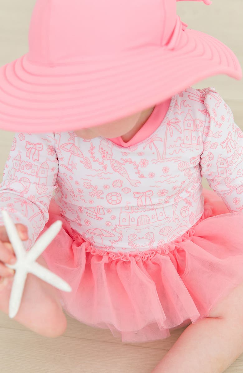 RuffleButts By the Sea Long Sleeve Skirted One-Piece Swimsuit, Alternate, color, White